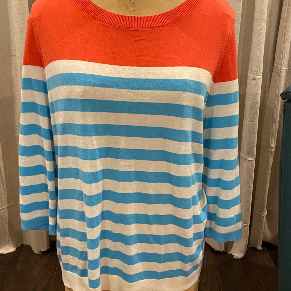 Talbots Blue Coral White Striped Lightweight Sweater NWT 3X 22 24